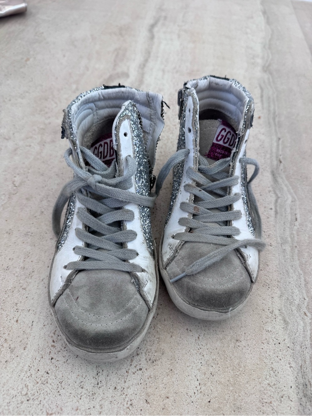 Golden goose  Silver Glitter mid-Top Sneakers - Gray & White. Size 29 or USA 12